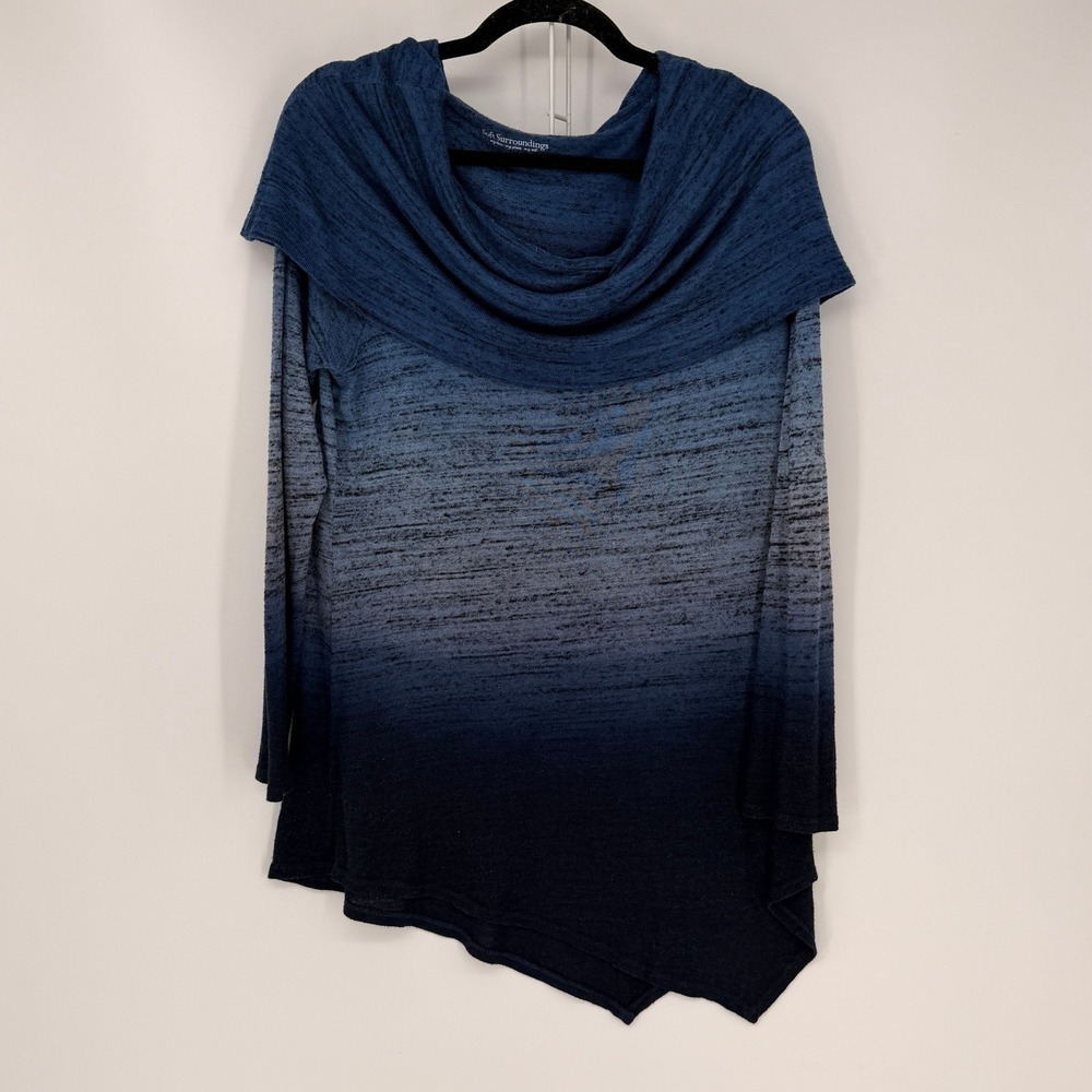 Soft Surroundings Tunic Womens Medium Blue Ombre Cowl Neck Asymmetric Boho